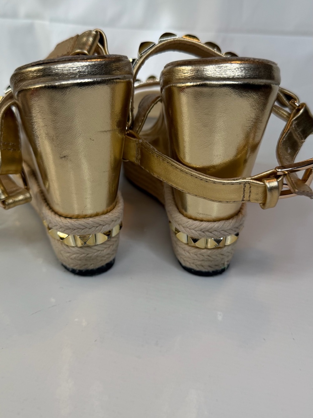 Christian Louboutin Gold Pyramid-Stud Ankle Strap Sandals - Picture 5 of 6